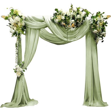 Lot de 2 rideaux d'arche de mariage en tulle transparent, 75x600cm – Décoration pour mariage, photographie, fête et lit à baldaquin (vert clair) (1/5)