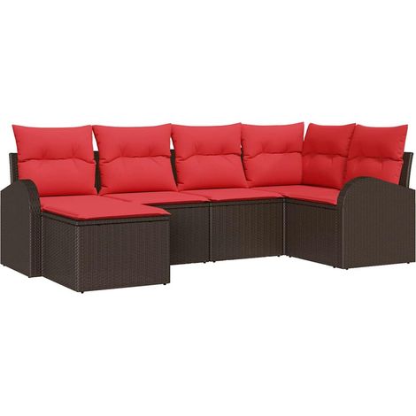 Garden Sofa Set with Cushion 6 pcs Brown Poly Rattan vidaXL