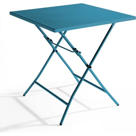 Table de jardin pliante carrée en acier bleu pacific - Palavas (1/4)