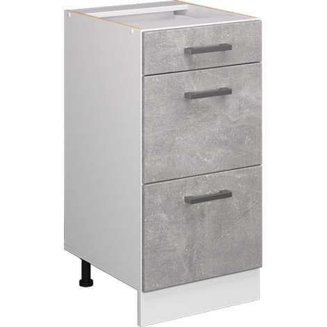 Mueble bajo universal R-Line, Hormigón, 40 cm con cajones, sin encimera, Vicco