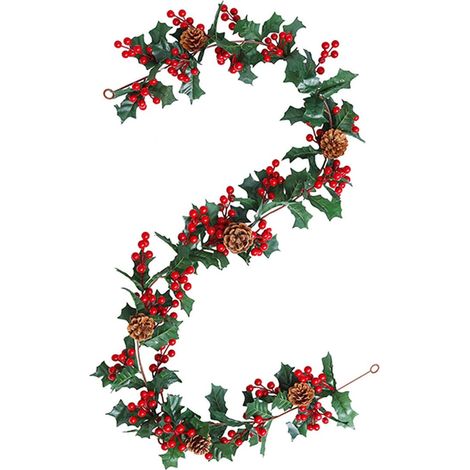 Guirlande De Noël - Houx Artificiel Avec Baies Rouges Et Pommes De Pin - 175 Cm - Décoration Pour Cheminée Table Mur Porte - 1 Pièce (1/5)