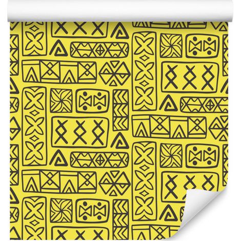 Carta da parati con motivo geometrico polinesiano, colore giallo, 50x1000 cm (1/5)