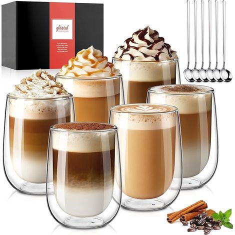 350ml Tasses à Café en Cristal, Gobelets à Double Paroi Transparent, Tasses en Verre Borosilicate pour Café Lait Thé Latte Macchiato (1/5)