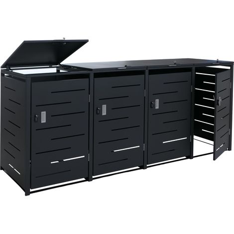 Cache-poubelle pour 4 poubelles HHG-017b, abri pour poubelles, 117 x 265 x 80 cm, anthracite, acier 90 kg (1/5)