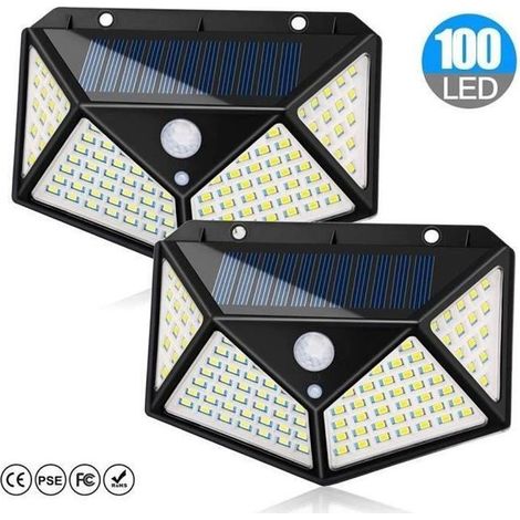 Lampe solaire étanche extérieur 100 LED avec détecteur de mouvement - Noir - Energie solaire - LED - Jardin (1/4)