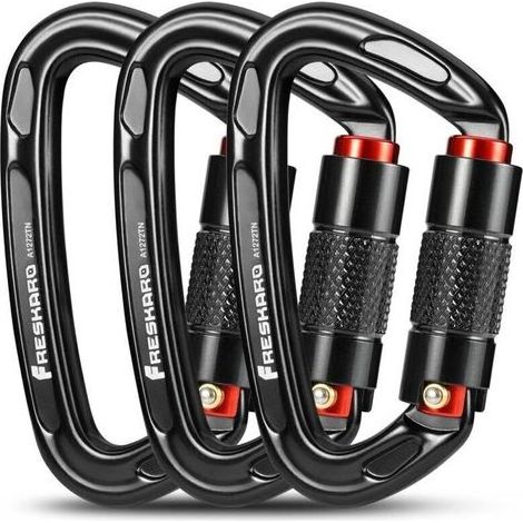 Mousqueton d'escalade verrouillage automatique 25kN – 10cm noir et gris – Certifié CE pour alpinisme et randonnée – Manipulation facile - 25kN-2550kg