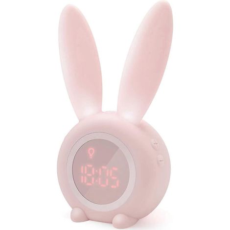 Réveil lumineux pour enfants, horloge lapin mignonne, lampe blanche, cadeau pour la fête des enfants (fille/garçon), rose (1/5)