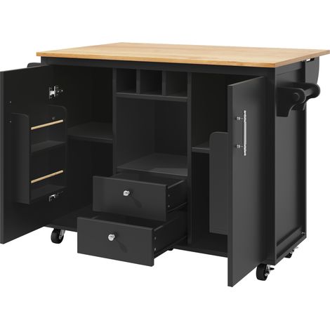 Isla de cocina con armario auxiliar 137,9 x 73 x 92,2 cm con encimera abatible negra HOMVRA (1/5)