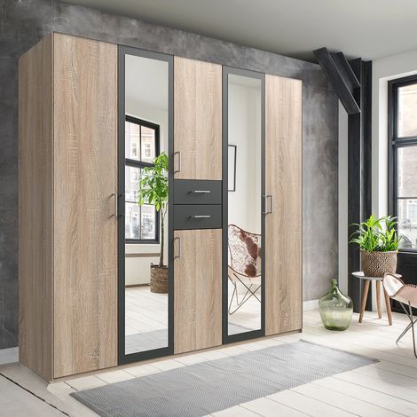 Kleiderschrank 225 cm in Eiche und graphit DUNMORE-43 (1/4)