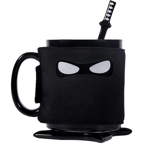 Herren-Keramikbecher mit Deckel und Henkel, inklusive Bürste und Löffel, 35 cl schwarzer Kaffeebecher für Tee und Heißgetränke