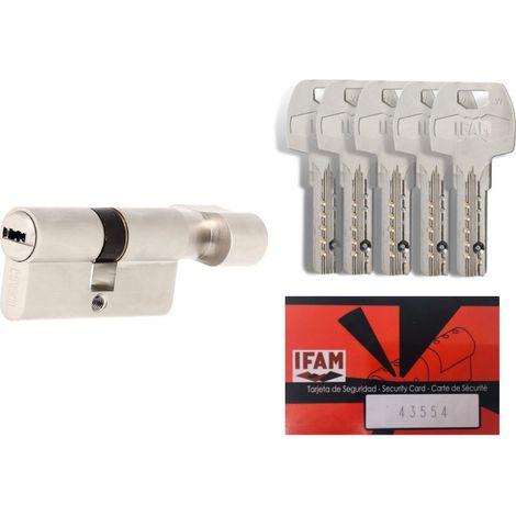 Cylindre de serrure à bouton 30x30 mm – 6 goupilles anti-crochetage – 5 clés réversibles – Sécurise contre effraction – Ifam