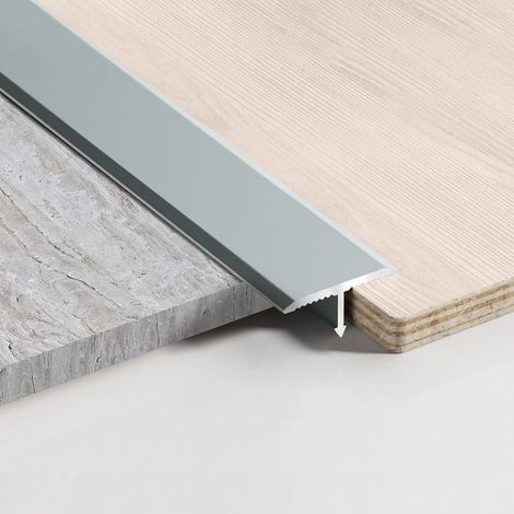 Lot de 3 Seuil de Porte Barre - Profilé de Transition en T en aluminium - 900 x 20 mm - pour seuils de porte et sols de raccordement pour carreaux de sol stratifié - Gris (1/5)