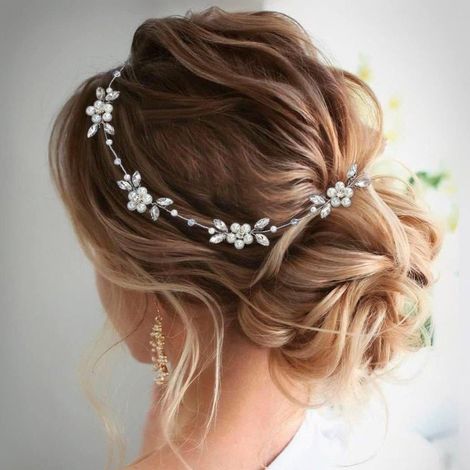 Ghirlanda per capelli da sposa - Accessorio per capelli da sposa - Design a ghirlanda regolabile - 38 cm - Argento (1/5)
