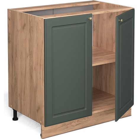 Spülenunterschrank Fame-Line, Grün-Gold Landhaus, 80 cm mit Regal, AP Eiche, Vicco