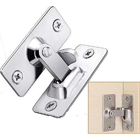 Verrou d’angle 90° en acier inoxydable 304 argenté avec vis et colle, loquet de sécurité pour porte, fenêtre, placard, armoire, meuble et rangement, fixation sans perçage (1/5)