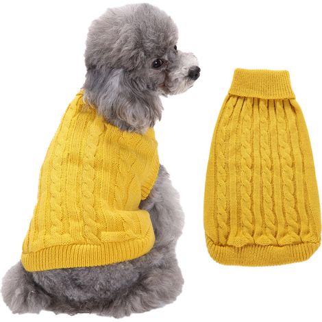 Pull pour animaux de compagnie, col roulé tricot pull pour chien pull chaud manteau mignon chiot chat costume (jaune, XL) (1/5)