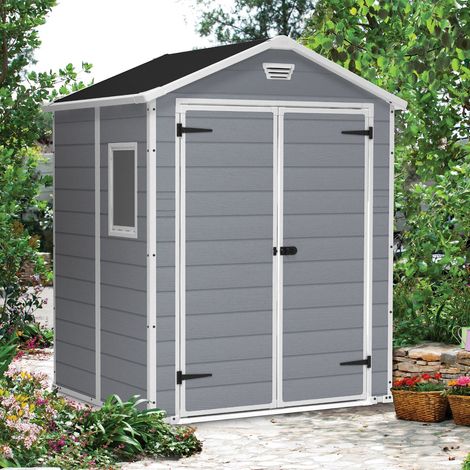 Keter Manor Grey Garden Shed 6 x 5 ft Apex Outdoor Storage Wood Effect Resin (1/5)
