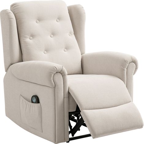 Fauteuil électrique relaxant massant chauffant, dossier et repose-jambes réglables, poche de rangement latérale, beige