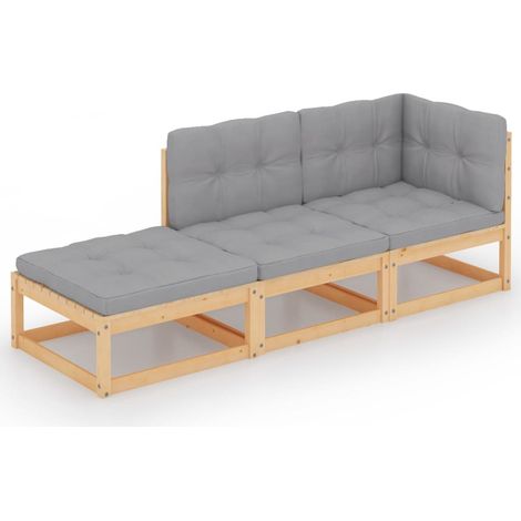 Set mobili da giardino per esterni 3 pezzi con cuscini in legno massello di pino 020015934