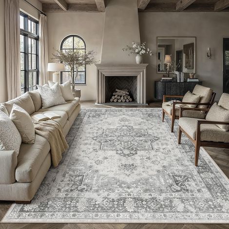 Vintage Tapis Salon Gris 200x300cm Lavable en Machine Rug Grand Antidérapant Rugs,Chambre Adulte,Descente de Lit Carpets,Salle a Manger,Bureau,Cuisine,Interieur Poil Ras Carpet (1/5)