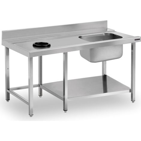 Table de Prélavage Inox avec Trou de Vide Déchets, Bac à Droite et Étagère - Distform