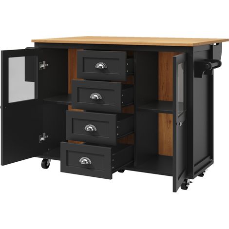 Isola cucina mobile con piano ribaltabile 137,9 x 73 x 92,5 cm nero MODENUIT (1/5)