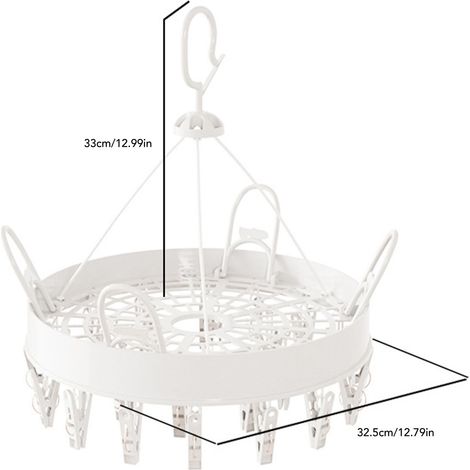Cintre à pinces et égouttoir à linge, crochet de séchage multiple pour sous-vêtements, blanc, forme ronde (1/5)