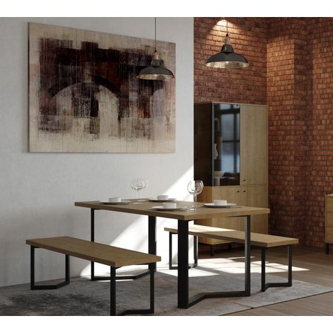 TAVOLO STILE INDUSTRIALE ABBY - Rovere Hamilton / Nero Opaco