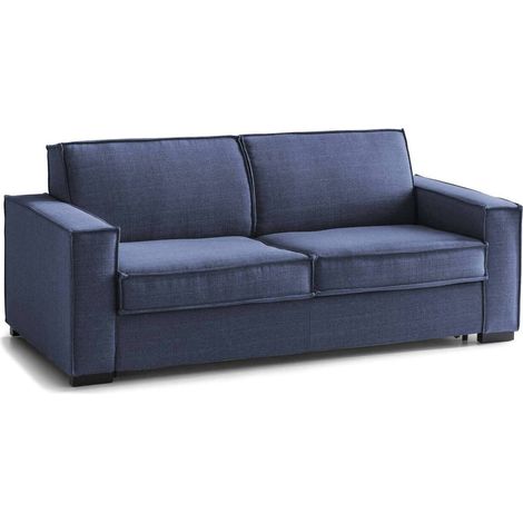 Dmora - Festes Sofa Daarn, 3-Sitzer-Sofa, 100% Made in Italy, Wohnzimmersofa aus Stoff, mit schmalen Armlehnen, Cm 200x95h90, Blau