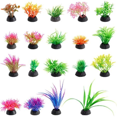 57Pcs 19 Styles Plantes mini-aquariums herbe d‘aquarium miniature Résine plastique colorée Figures réalistes de plantes marines aquatiques d‘eau douce artificielles pour aquariums Décoration (1/5)