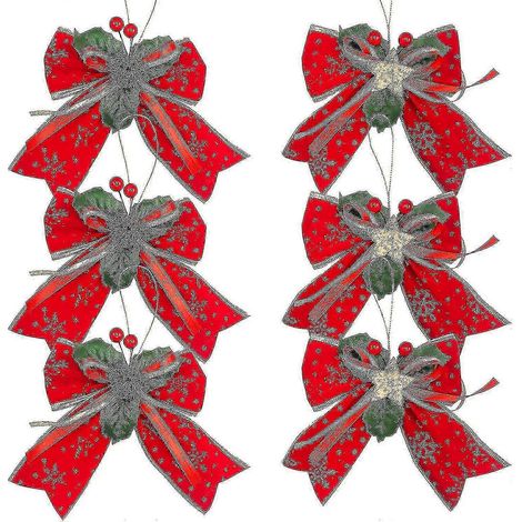 Grands nœuds de Noël, nœuds pour sapin de Noël, nœuds pour couronne de Noël, grand nœud papillon en ruban pour guirlande de Noël. (1/4)