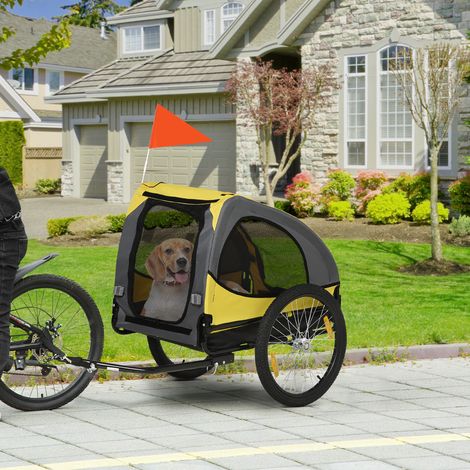 Remolque para bicicleta para perros hasta 20 kg con ventanas de malla y correa 140x71x83 cm (1/5)