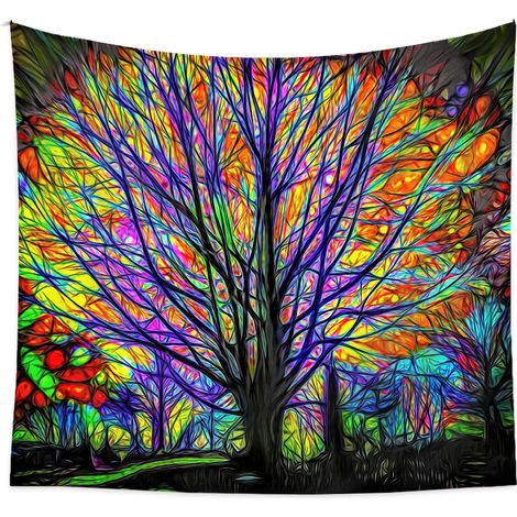 Tapisserie d'arbre arc-en-ciel psychédélique Tapisseries de forêt Trippy colorées Tenture murale Bohème Hippie Tapisserie pour chambre à coucher Salon Dortoir Décoration murale Tissu 51,2 x 59,1 pouce (1/5)