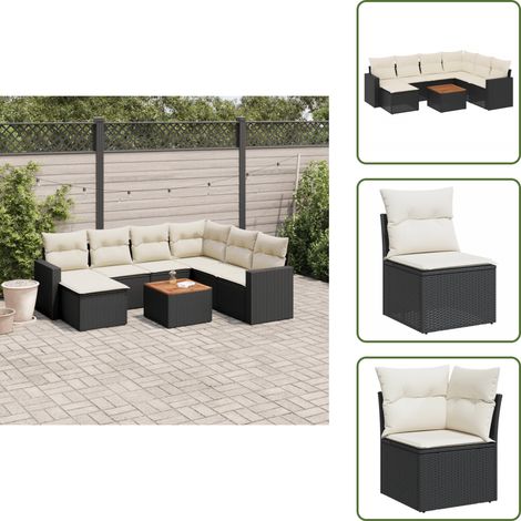 The Living Store 8-tlg. Garten-Sofagarnitur mit Kissen Schwarz Poly Rattan - Gartenmöbel Set - Outdoor Möbel - Rattan Gartenmöbel - Lounge Set - Esstisch Set