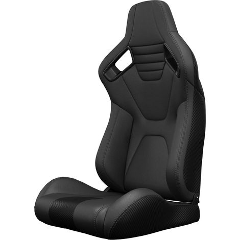 Asiento tipo butaca universal, reclinable de 90 a 180° con ajuste hacia adelante y hacia atrás, respaldo con aspecto de fibra de carbono, PVC negro. (1/5)