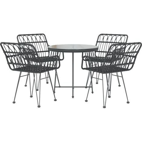 5 Piece Garden Dining Set Black Poly Rattan vidaXL