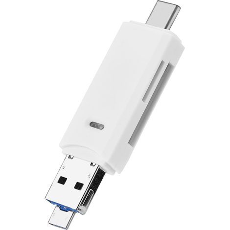3-in-1 OTG USB-C + Micro-USB + USB-Speicherkartenleser für kleine Speicherkarten, Weiß (1/5)