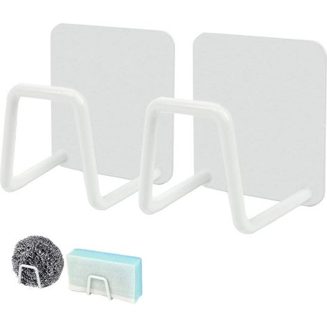 Support d'éponge Évier - 2 pièces - Support de torchon - Inox - Organisateur de cuisine - Support d'éponge pour l'évier - Égouttoir - Rangement plan de travail - Pour éponge, torchon et laine d'acier  (1/5)