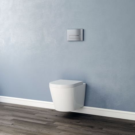 Modern Bathroom Round Rimless Wall Hung Toilet WC pan Soft Close Seat white