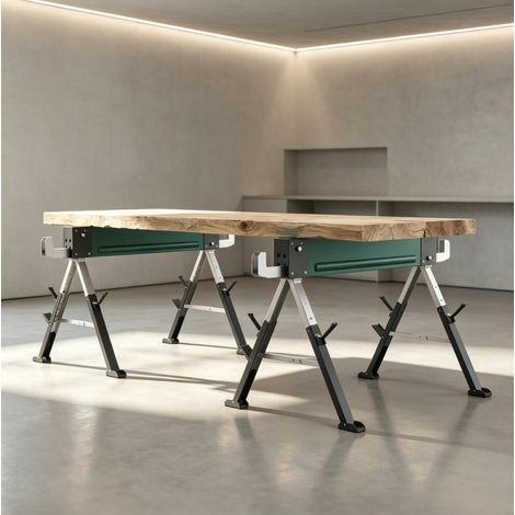Cavalletti da taglio pieghevoli in metallo, regolabili 64-81 cm, 2 pezzi, con maniglia OKMYHOME (1/5)
