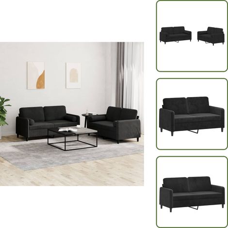 Sofá negro - vidaXL Juego de sofás con cojines 2 piezas terciopelo negro - Sofá con almohadas