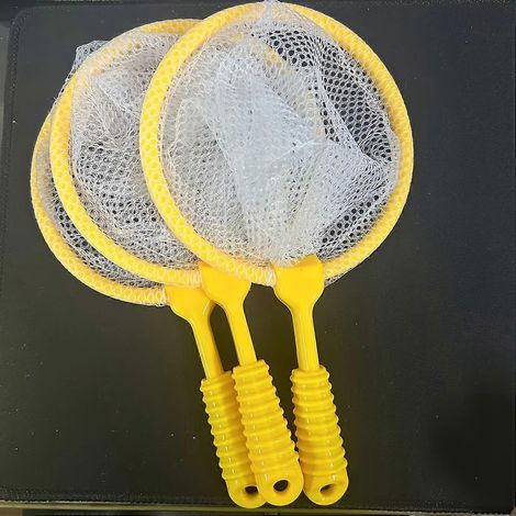 Ensemble de trois grands filets de pêche - Plastique haute résistance, durable, idéal pour attraper poissons et insectes - Convient aux aquariums, aux enfants et aux aventures en plein air (jaune) (1/5)