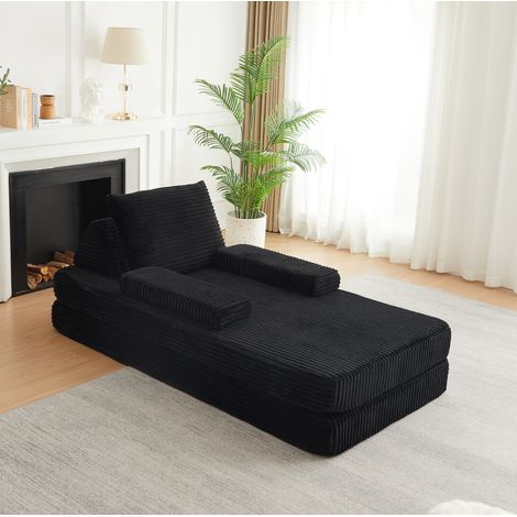 Divano trasformabile modulare 211,5x106,5x67 cm in velluto a coste nero salvaspazio - MEUBLIV (1/5)