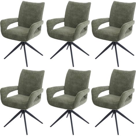 Set 6x sedie da pranzo HHG-273, da cucina, seduta girevole posizionamento automatico tessuto ciniglia, verde