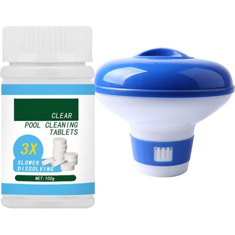 Comprimés effervescents pour piscine, chlore en pastilles avec distributeur flottant, nettoyage de l'eau pour spas, bains à remous et piscines domestiques (1/5)