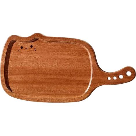 Plateau de Service en Bois, Assiette en Forme de Chat avec Poignées, Plat Planche à Découper 2 en 1, avec Trous de Suspension pour Collations, Steak, Décoration d'intérieur (1/5)