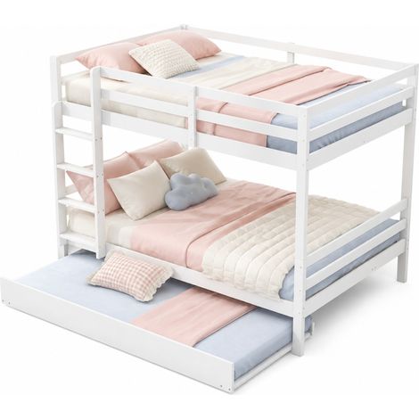 Lit superposé 140x200 cm avec lit gigogne, échelle intégrée, structure bois et MDF, blanc, idéal pour chambre d'enfant CHICFURN (1/5)
