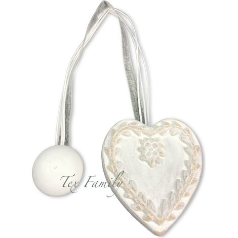 CALAMITA FERMA TENDA IN LEGNO CALAMITE PER TENDE LEGATENDE CUORE SHABBY BIANCO