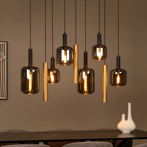 [GEBRAUCHT] B-Ware Lucide Hängeleuchte Pendelleuchte Joanet Glas Rauchgrau Messing 130 Cm 9 Flammig