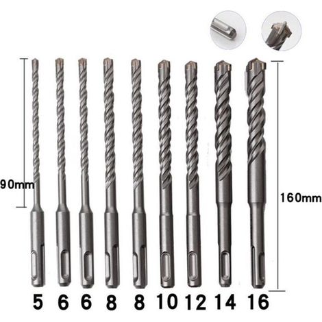 Forets à béton 9 pièces 5mm-16mm – Acier au carbure – Tête en forme de X pour perçage efficace – Pour béton. pierre et carrelage (1/4)